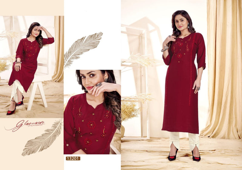 Kalaroop Kajree Fashion Creamy Fancy Rayon Party Wear Embroidered Kurtis