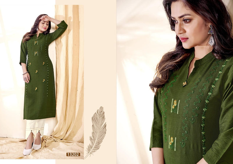 Kalaroop Kajree Fashion Creamy Fancy Rayon Party Wear Embroidered Kurtis