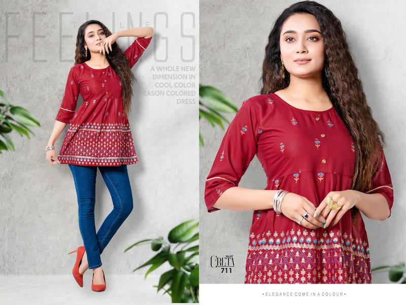MF Creta Vol 7 Rayon Stylish Designer Casual Wear Short Tops