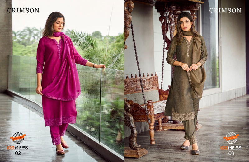 100 Miles Crimson Fancy With Heavy Embroidery Work Stylish Designer Casual Wear Fancy Kurti