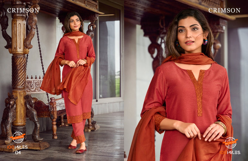 100 Miles Crimson Fancy With Heavy Embroidery Work Stylish Designer Casual Wear Fancy Kurti