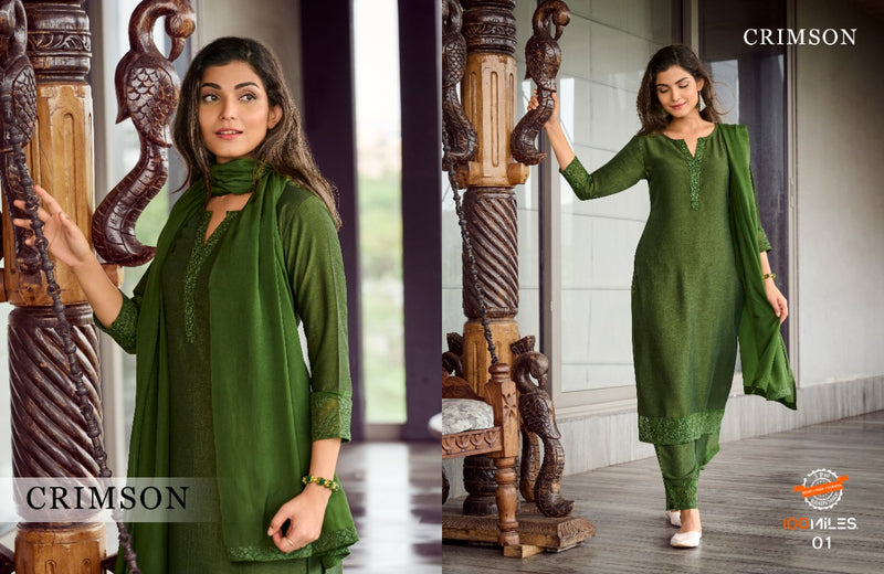 100 Miles Crimson Fancy With Heavy Embroidery Work Stylish Designer Casual Wear Fancy Kurti