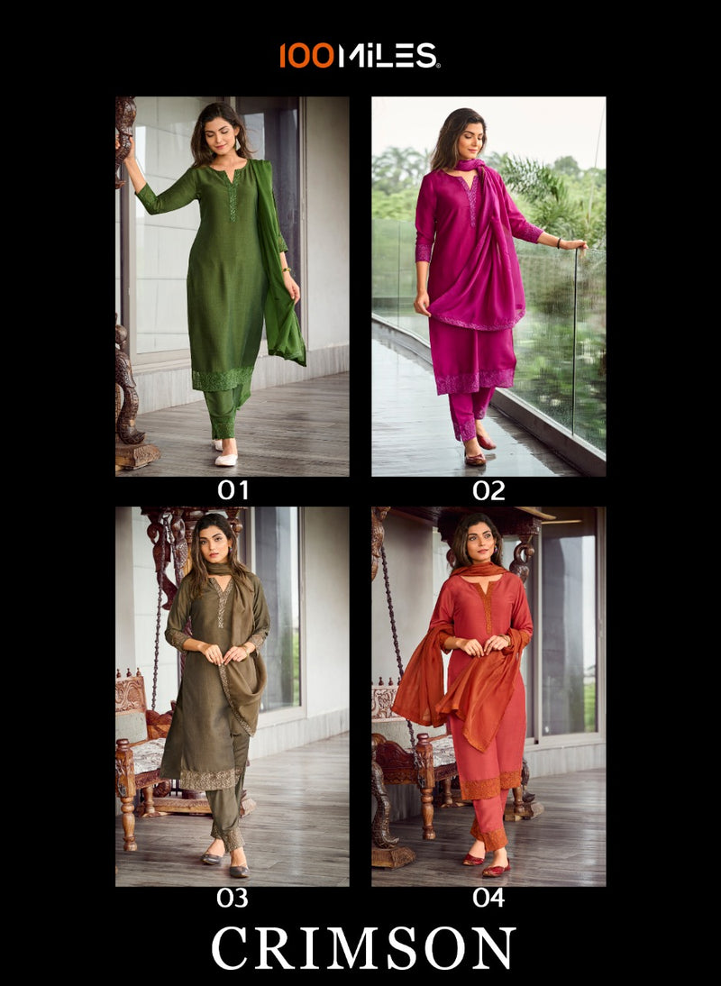 100 Miles Crimson Fancy With Heavy Embroidery Work Stylish Designer Casual Wear Fancy Kurti