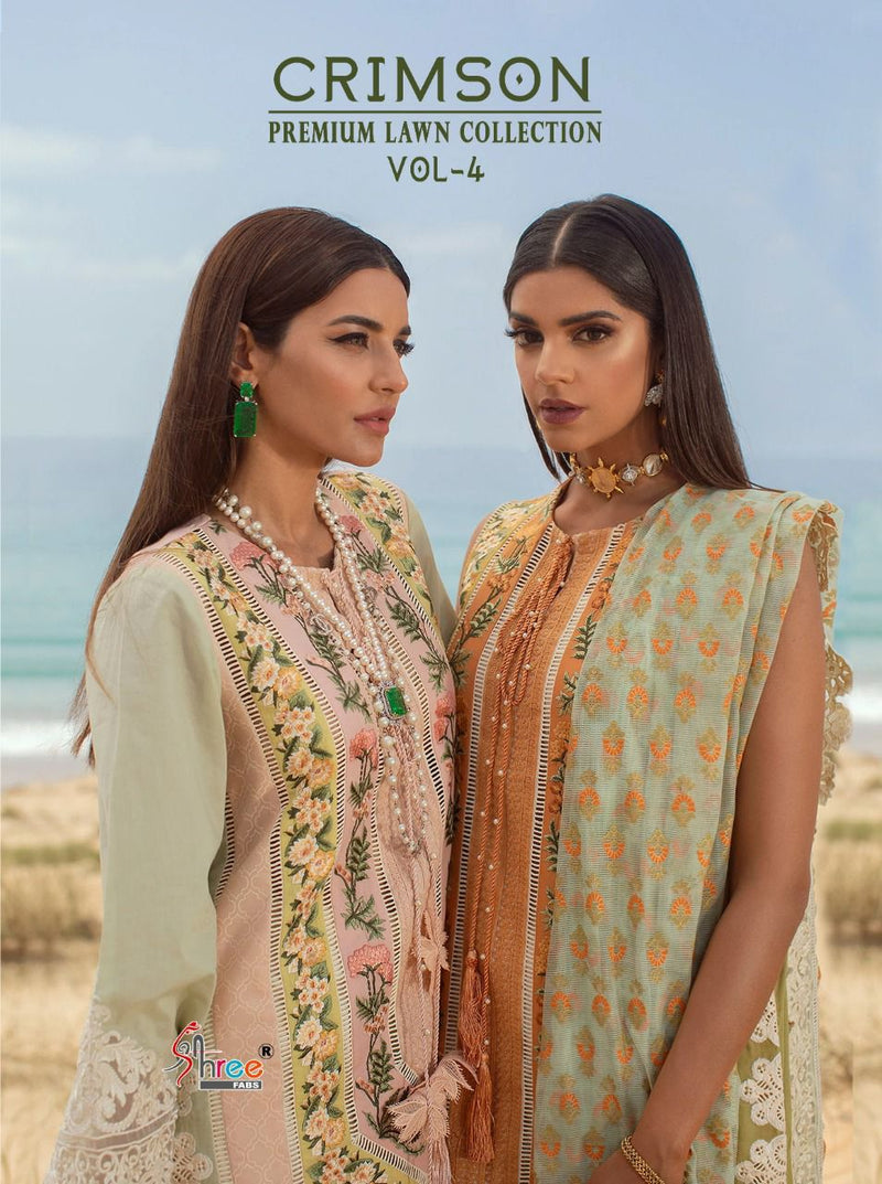 Shree Fabs Crimson Premium Lawn Collection Vol 4 Cotton Embroidered Party Wear Suits