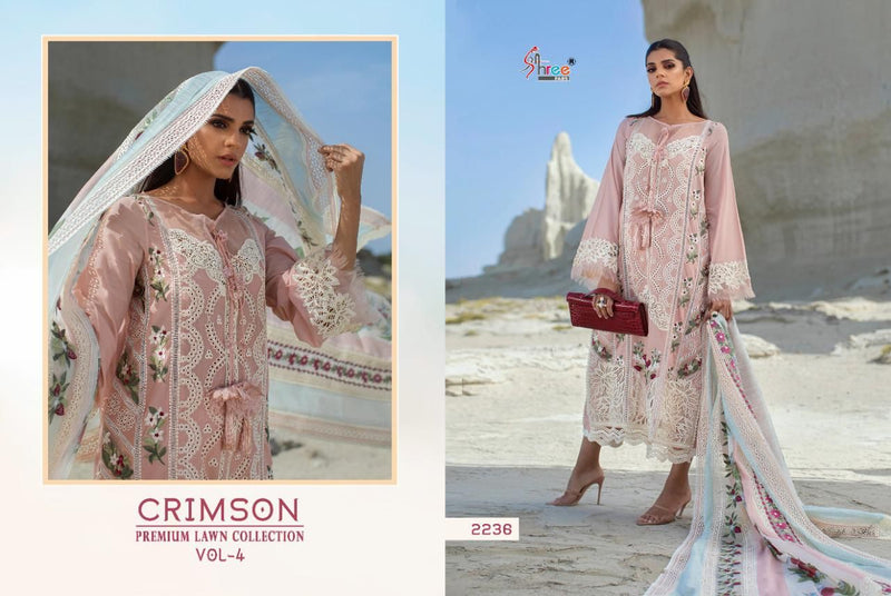 Shree Fabs Crimson Premium Lawn Collection Vol 4 Cotton Embroidered Party Wear Suits