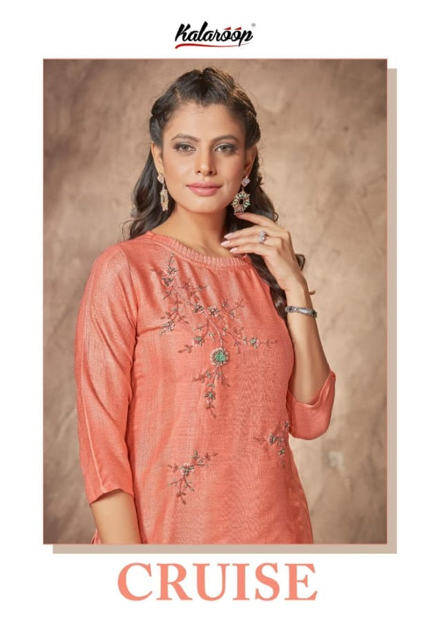 Kalaroop Kajree Fashion Cruise Rayon Party Wear Kurtis With Khatli Work