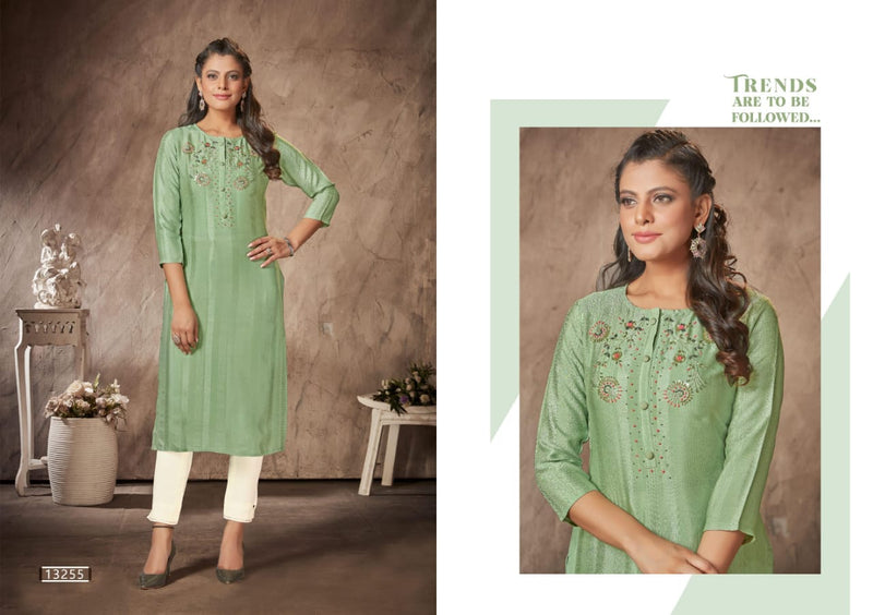 Kalaroop Kajree Fashion Cruise Rayon Party Wear Kurtis With Khatli Work