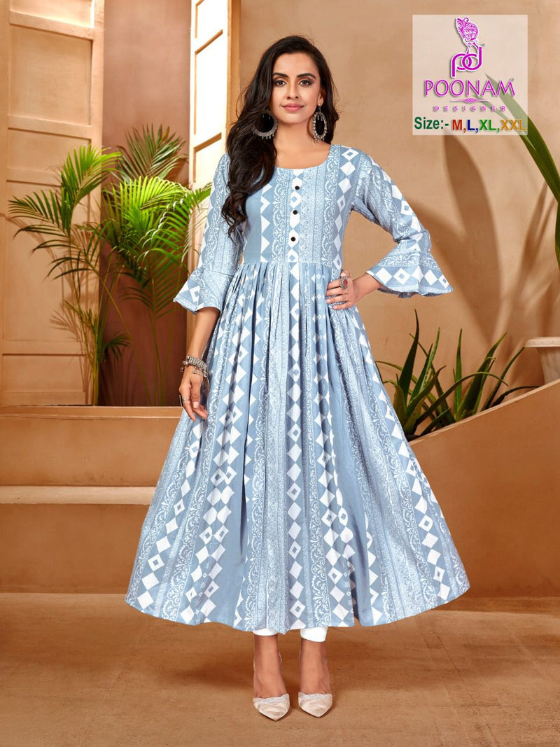Poonam Designer Crush Print Vol 2 Viscose Cotton Fancy Gown Style Long Party Wear Kurtis