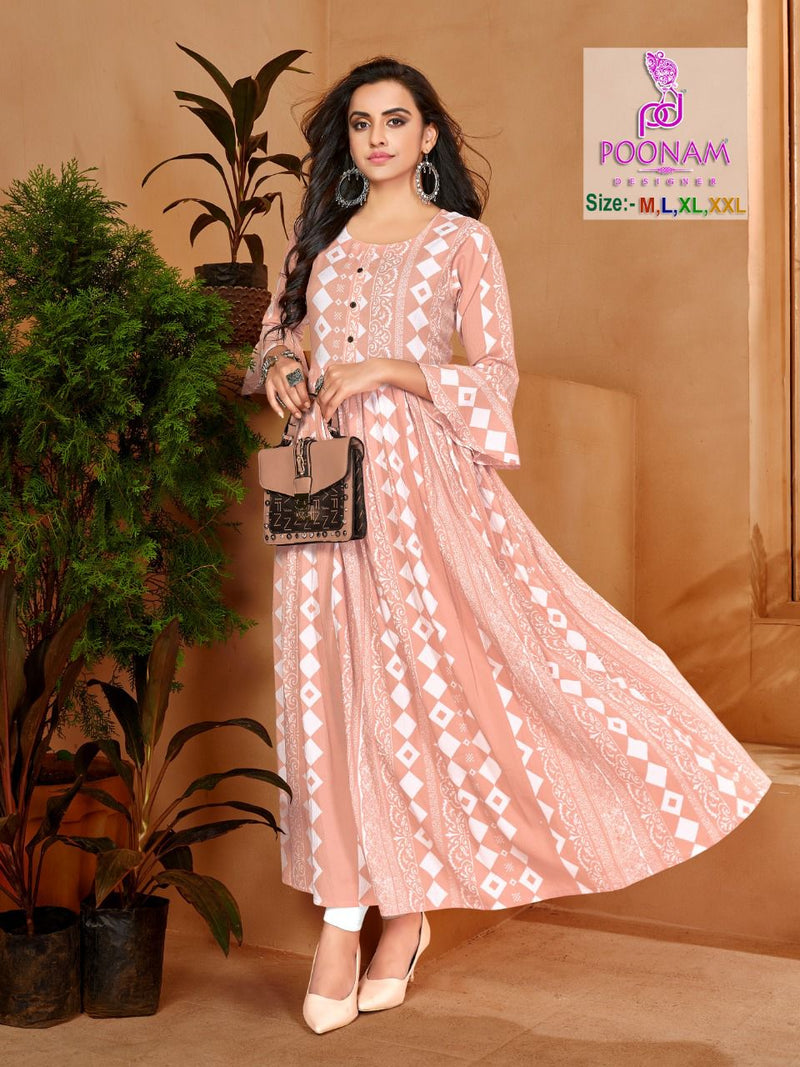 Poonam Designer Crush Print Vol 2 Viscose Cotton Fancy Gown Style Long Party Wear Kurtis