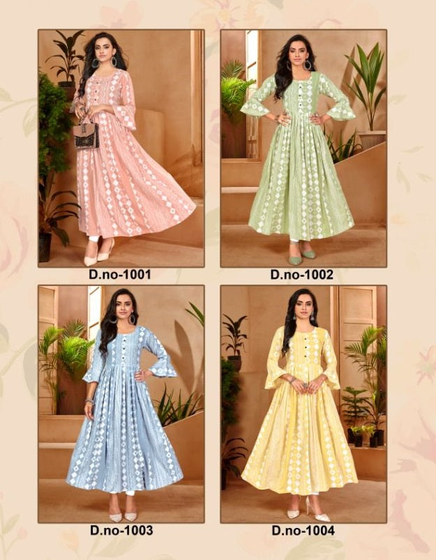 Poonam Designer Crush Print Vol 2 Viscose Cotton Fancy Gown Style Long Party Wear Kurtis