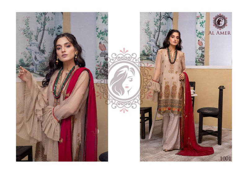 AL Amer D N 1001 Fox Georgette Designer Elegant Pakistani Style Wedding Wear Salwar Suits