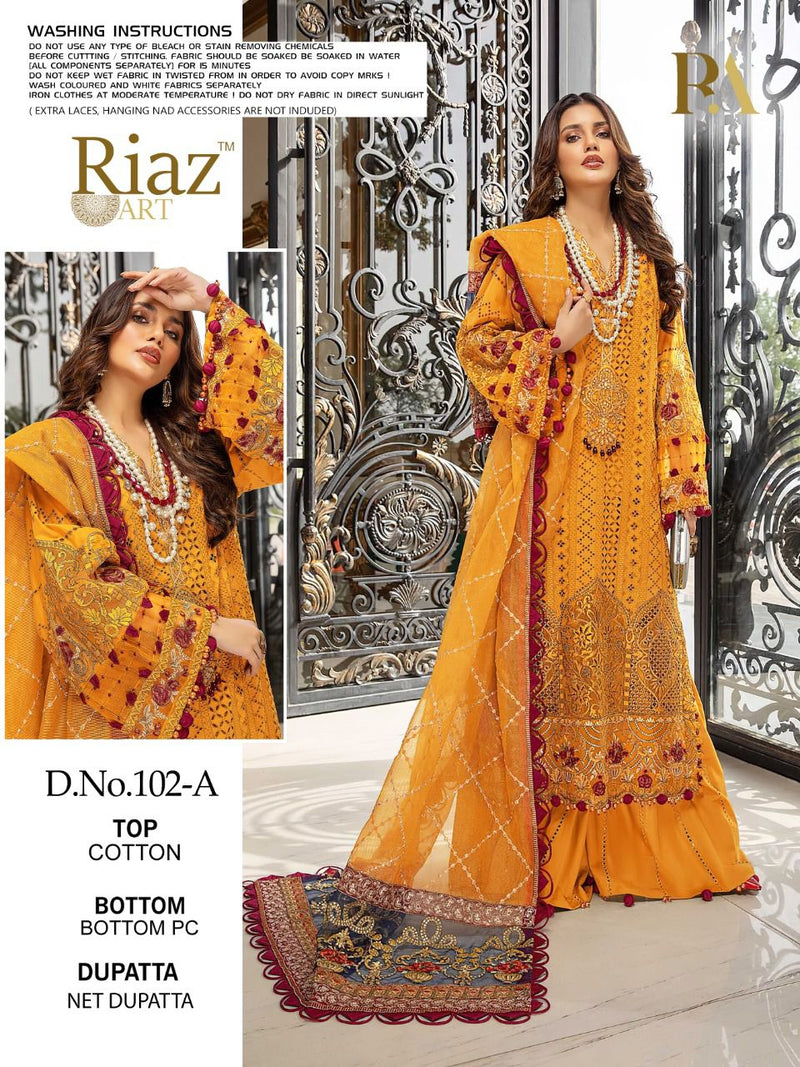 Riaz Art D No 102 A B C  Pure Cotton  Prrty Wear Salwar Suit