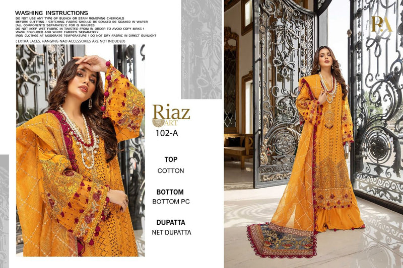 Riaz Art D No 102 A B C  Pure Cotton  Prrty Wear Salwar Suit