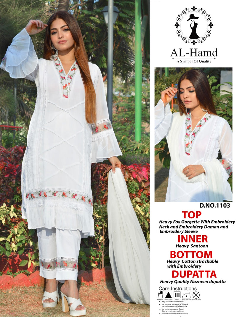 Al Hamd Creation D No 1103 Fox Georgette Ready Made Pakistani Style Festive Wear Salwar Suits