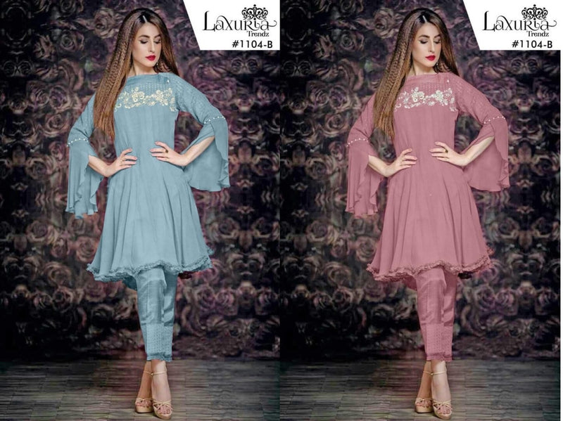 Laxuria Trendz D No 1104 Fox Georgette Fancy Modern Stylish Party Wear Kurtis With Set )f Bottom & Dupatta
