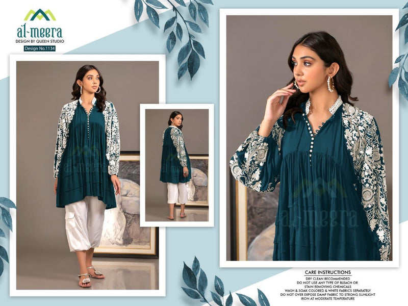 Al Meera D No 1134 Rayon Party Wear Fancy Modern Look Top Style Kurtis With Bottom
