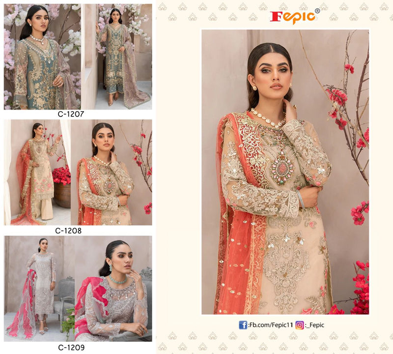 Fepic Rosemeen D No 1207 To 1209 Fox Georgette Embroidered Pakistani Style Wedding Wear Salwar Suits