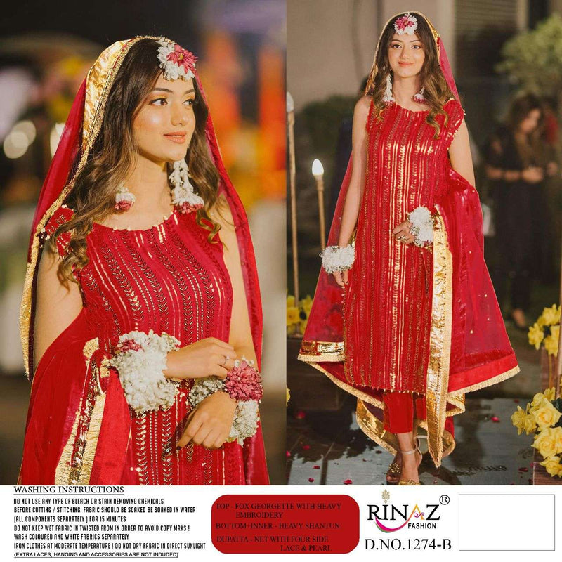 Rinaz Fashion D No 1274 Colour Fox Georgette Heavy Pakistani Style Party Wear  Salwar Kameez