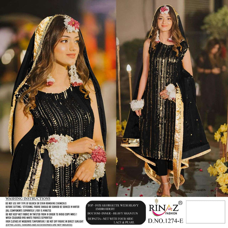 Rinaz Fashion D No 1274 Colour Fox Georgette Heavy Pakistani Style Party Wear  Salwar Kameez