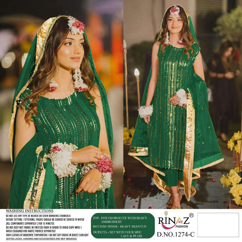 Rinaz Fashion D No 1274 Colour Fox Georgette Heavy Pakistani Style Party Wear  Salwar Kameez