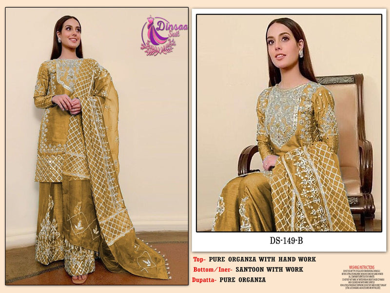 Dinsaa Suit Dno 149 Organza With Heavy Embroidery Work stylish Designer Pakistani Party wear Salwar Kameez