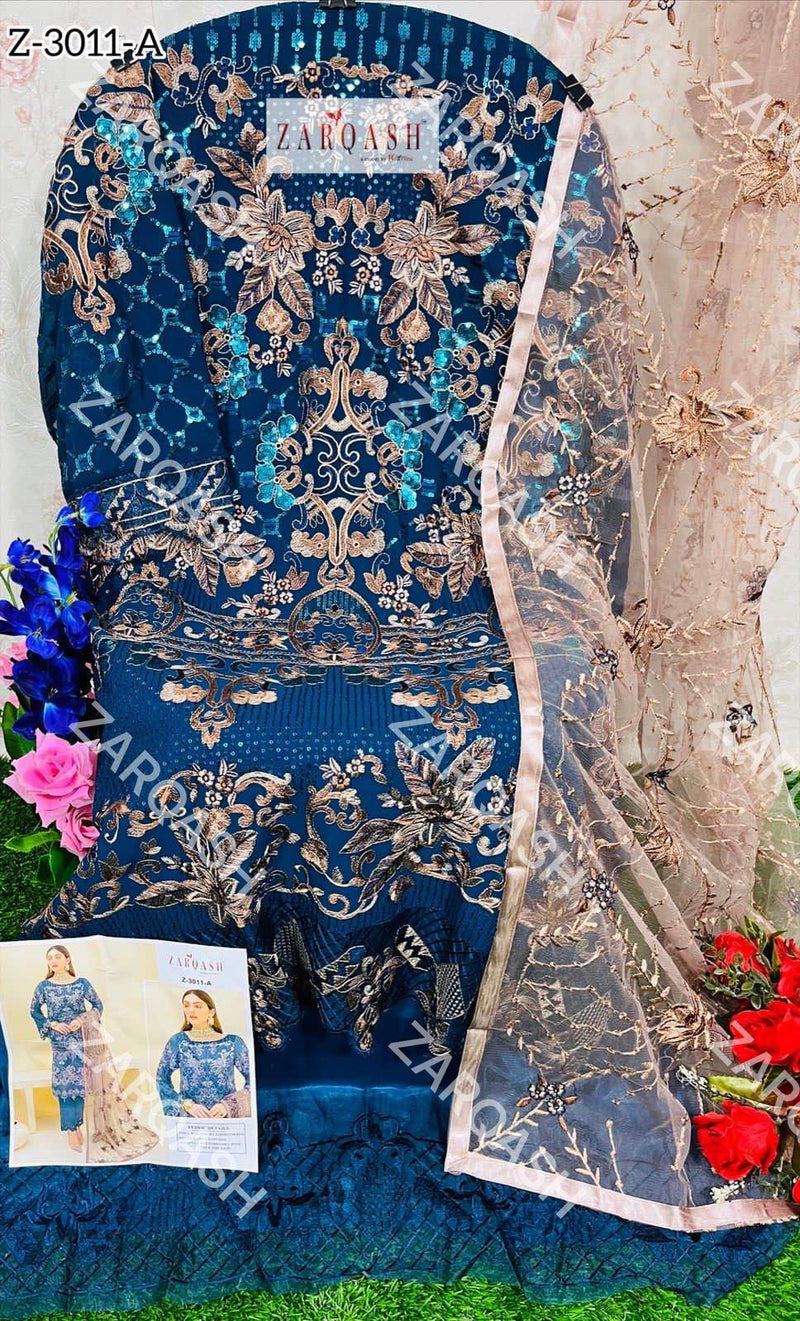 Zarqash Dno 3011 A Georgette With Fancy Embroidery Work Stylish Designer Wedding Wear Salwar Kameez