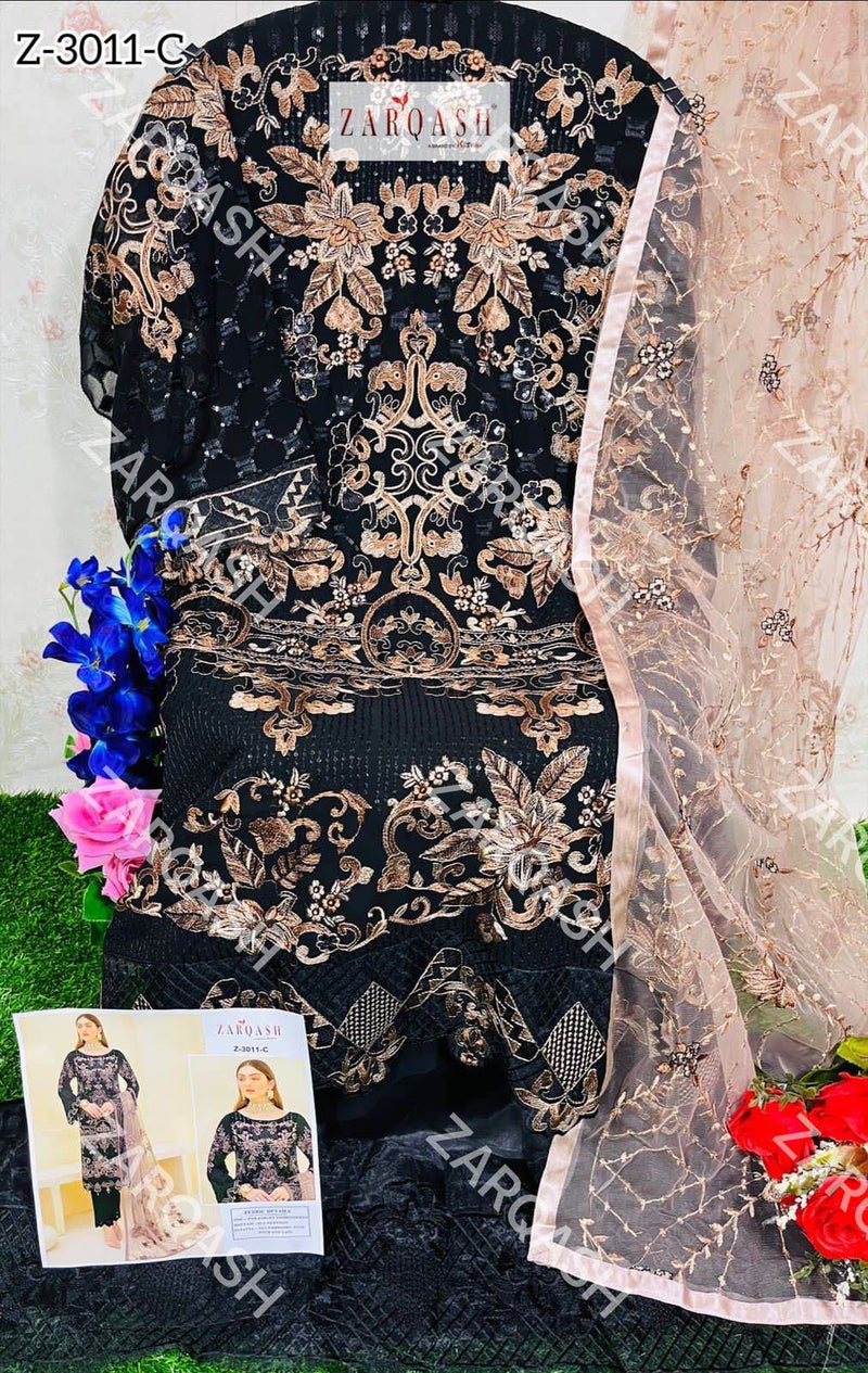 Zarqash Dno 3011 C Georgette With Fancy Embroidery Work Stylish Designer Party Wear Salwar Kameez