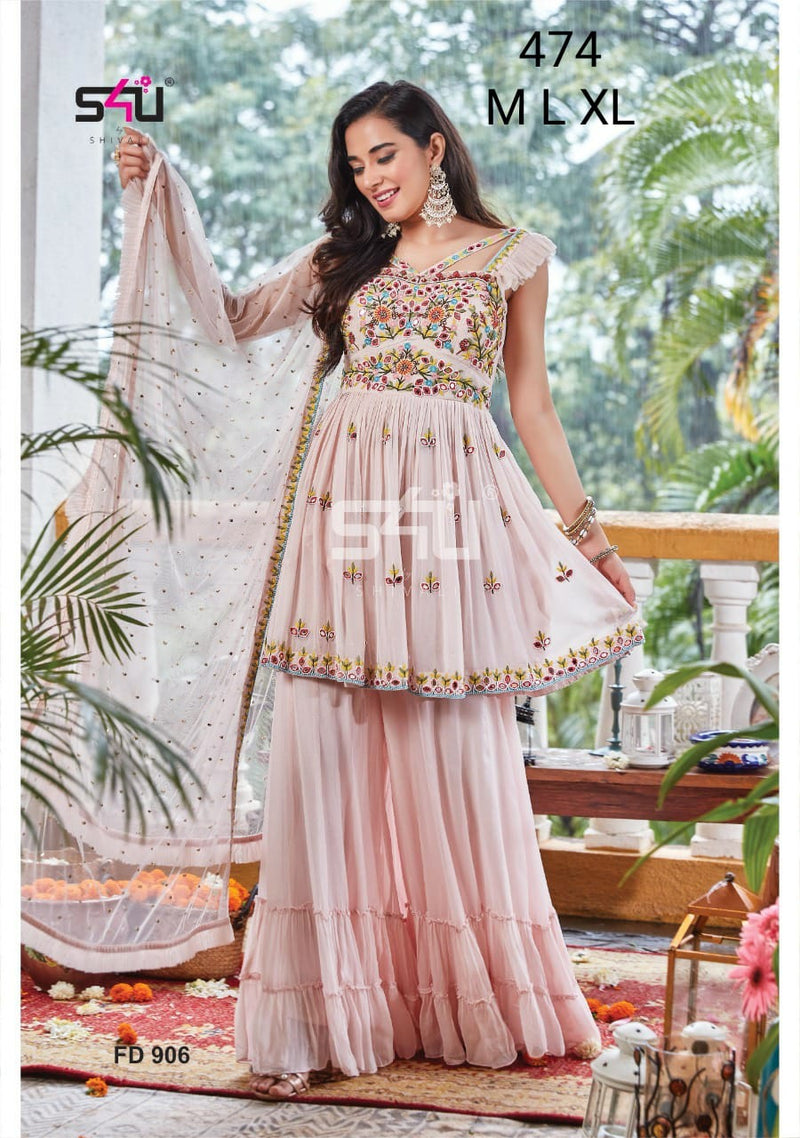 S4U Shivali D No 474 Fancy Designer Peplum Style Wedding Wear Suits With Sharara Bottom