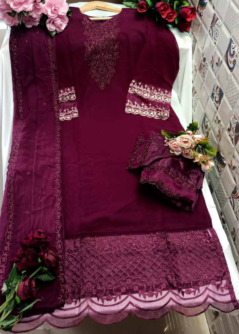 AL Laam D No 7815 Fox Georgette Pakistani Style Party Wear Kurtis With Bottom & Dupatta