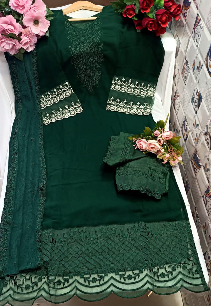 AL Laam D No 7815 Fox Georgette Pakistani Style Party Wear Kurtis With Bottom & Dupatta