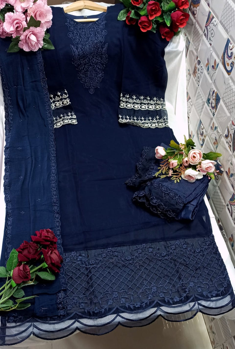 AL Laam D No 7815 Fox Georgette Pakistani Style Party Wear Kurtis With Bottom & Dupatta