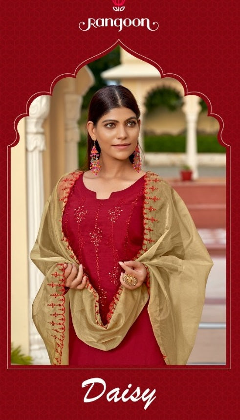 Rangoon Daisy Viscose With Beautiful Heavy Embroidery Work Stylish Designer Casual Kurti