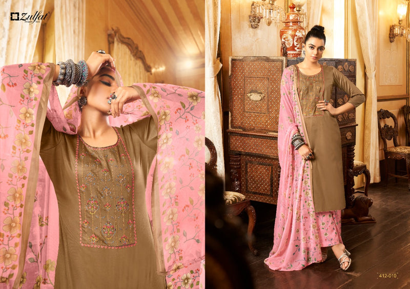 Zulfat Designer Suits Damini Jam Cotton Party Wear  Embroidered Salwar Suits