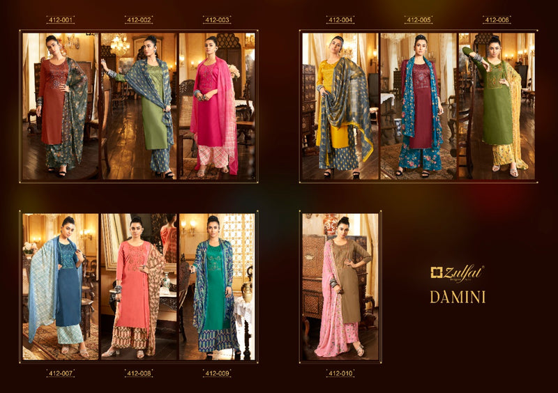Zulfat Designer Suits Damini Jam Cotton Party Wear  Embroidered Salwar Suits