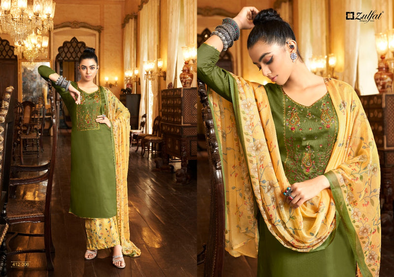 Zulfat Designer Suits Damini Jam Cotton Party Wear  Embroidered Salwar Suits