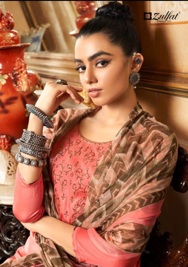 Zulfat Designer Suits Damini Jam Cotton Party Wear  Embroidered Salwar Suits