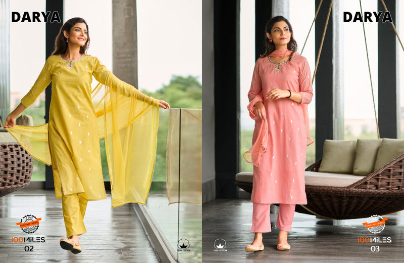 100 Miles Darya Pure Cotton With Heavy Embroidery Work Stylish Designer Casual Look Kurti
