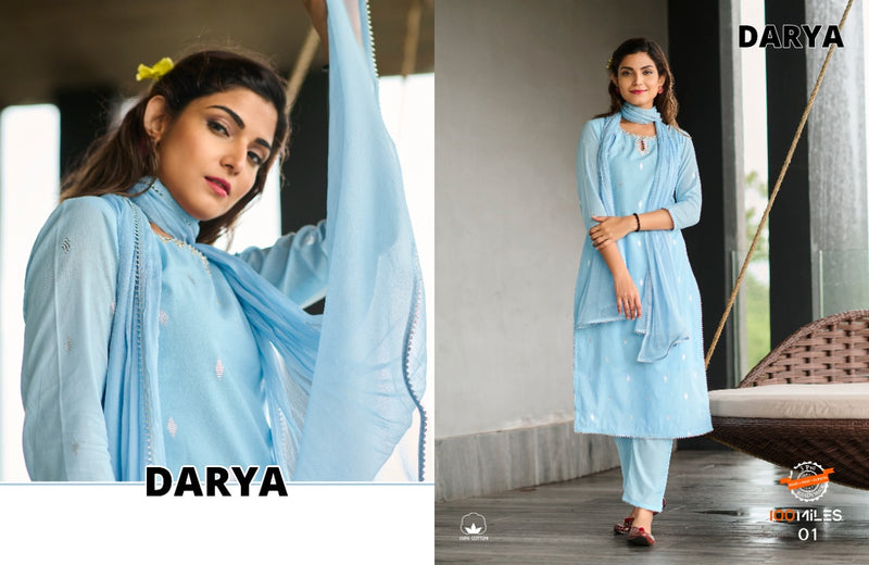 100 Miles Darya Pure Cotton With Heavy Embroidery Work Stylish Designer Casual Look Kurti
