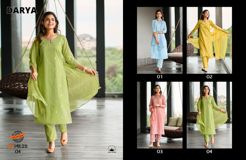 100 Miles Darya Pure Cotton With Heavy Embroidery Work Stylish Designer Casual Look Kurti