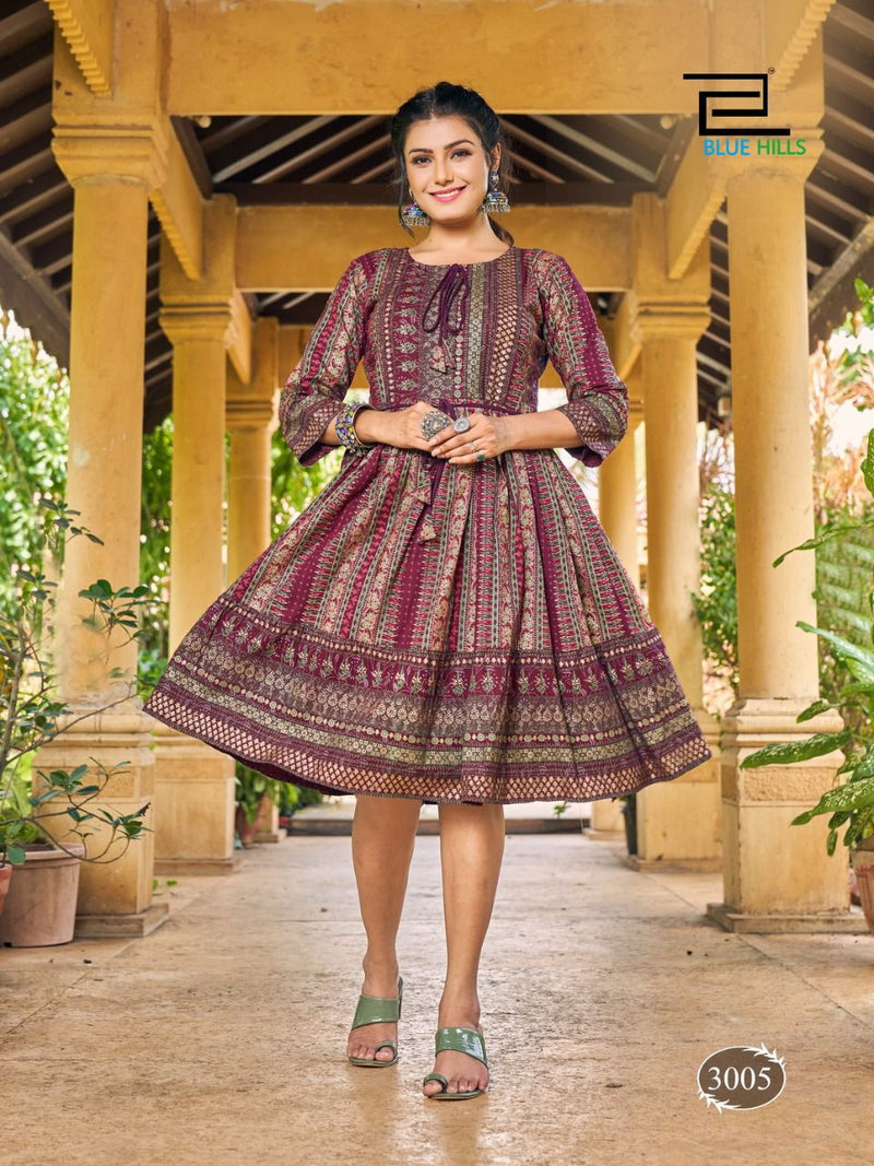Blue Hills Desi Vdesi Rayon With Printed Work Stylish Designer Party Wear Fancy Kurti