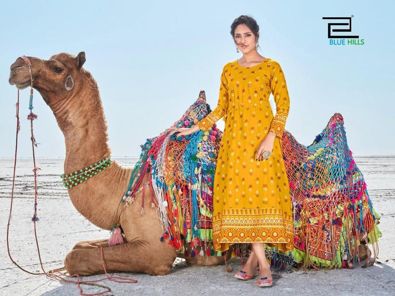 Blue Hills Dessert Vol 1 Rayon Fancy Stylish Party Wear Kurtis With Mirror Work