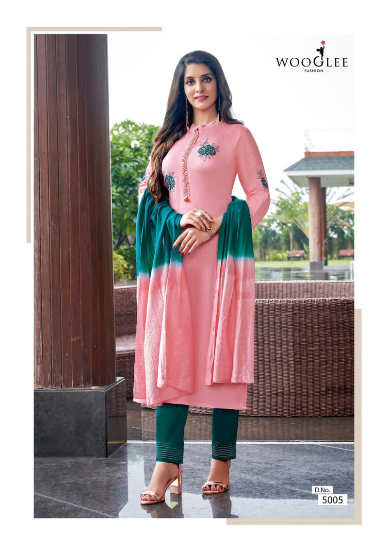 Wooglee Destiny NX Nylone Viscose Fancy Party Wear Kurtis With Set Of Bottom & Dupatta