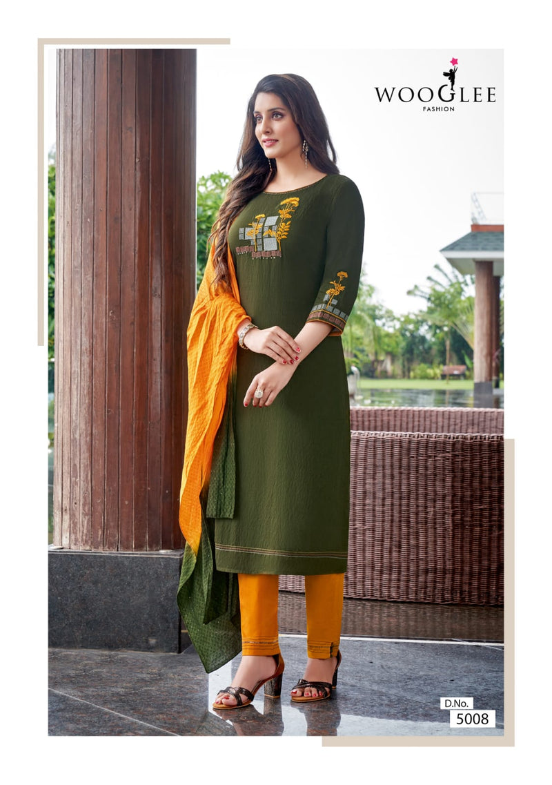 Wooglee Destiny NX Nylone Viscose Fancy Party Wear Kurtis With Set Of Bottom & Dupatta
