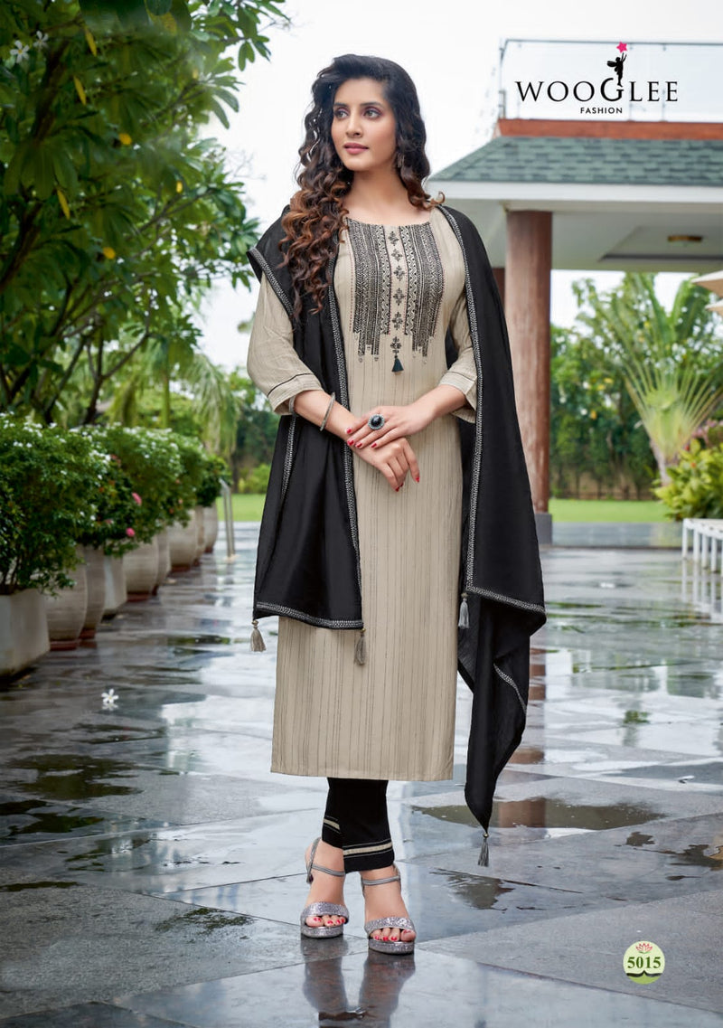 Wooglee Destiny NX Nylone Viscose Fancy Party Wear Kurtis With Set Of Bottom & Dupatta