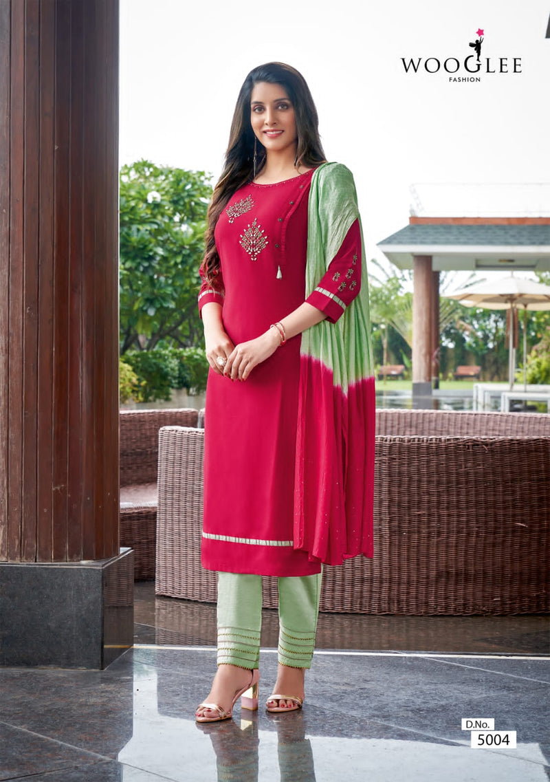 Wooglee Destiny NX Nylone Viscose Fancy Party Wear Kurtis With Set Of Bottom & Dupatta