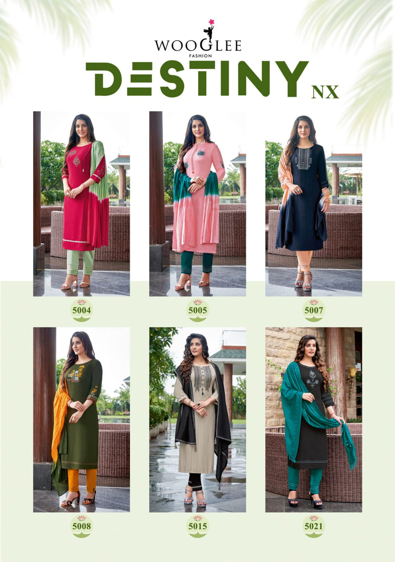 Wooglee Destiny NX Nylone Viscose Fancy Party Wear Kurtis With Set Of Bottom & Dupatta