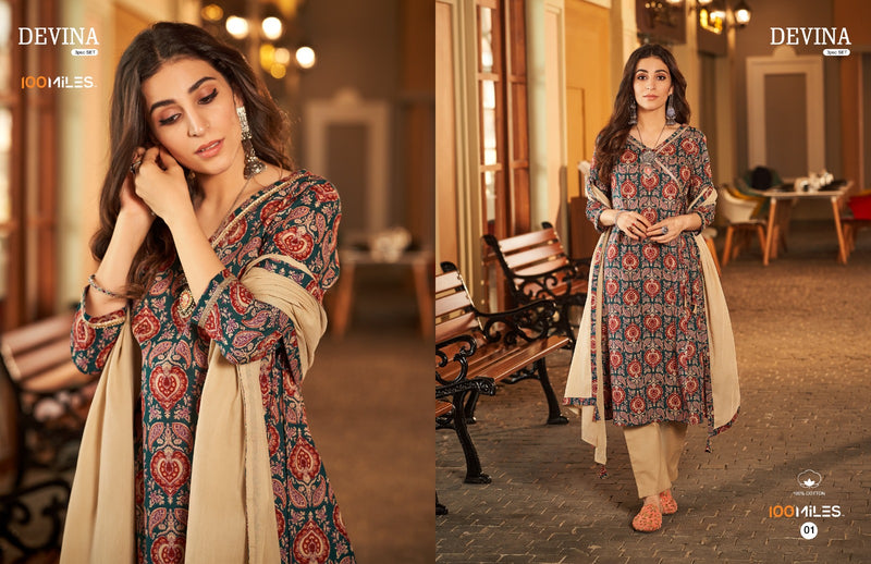 100 Miles Devina Cotton Printed Angrakha Fancy Designer Partywear Kurti