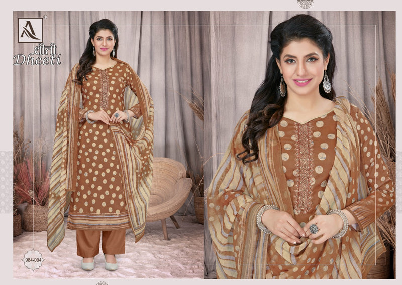 Alok Suit Dheeti Jam Cotton With Fancy Embroidery Work Stylish Designer Festive Wear Salwar Suit