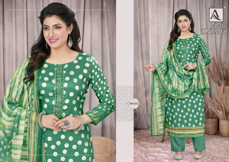 Alok Suit Dheeti Jam Cotton With Fancy Embroidery Work Stylish Designer Festive Wear Salwar Suit