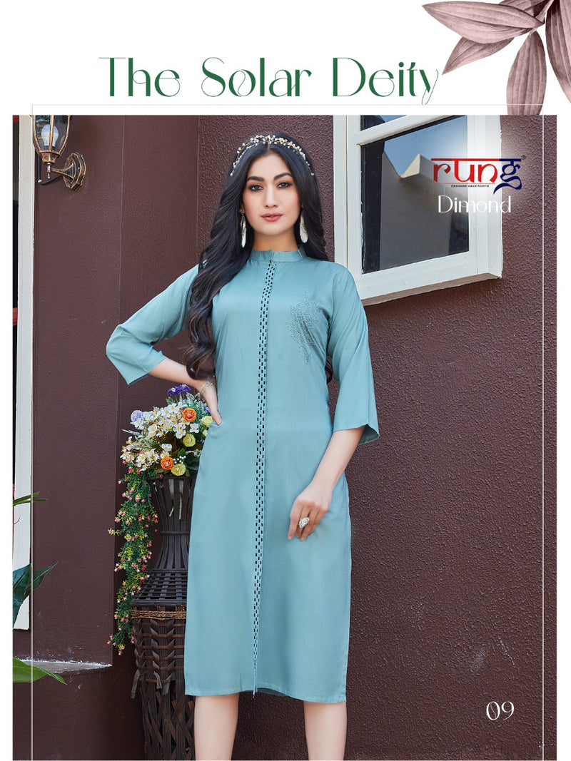 Rung Diamonds Rayon Casual Wear Stylish Straight Kurtis